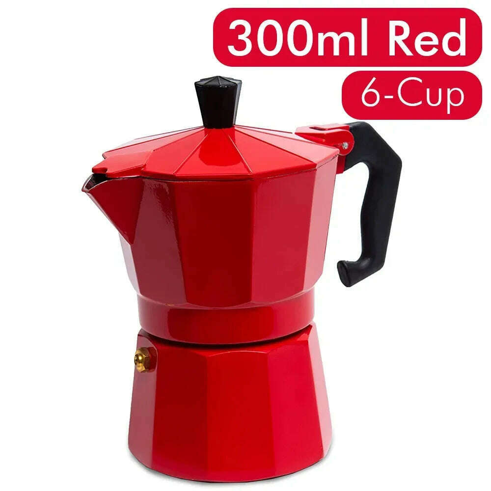 Aluminum Moka Pot 300ml Authentic Italian Espresso Coffee Maker for Stovetop Home Outdoor Black Red Coffee Moka Pot - KIMLUD