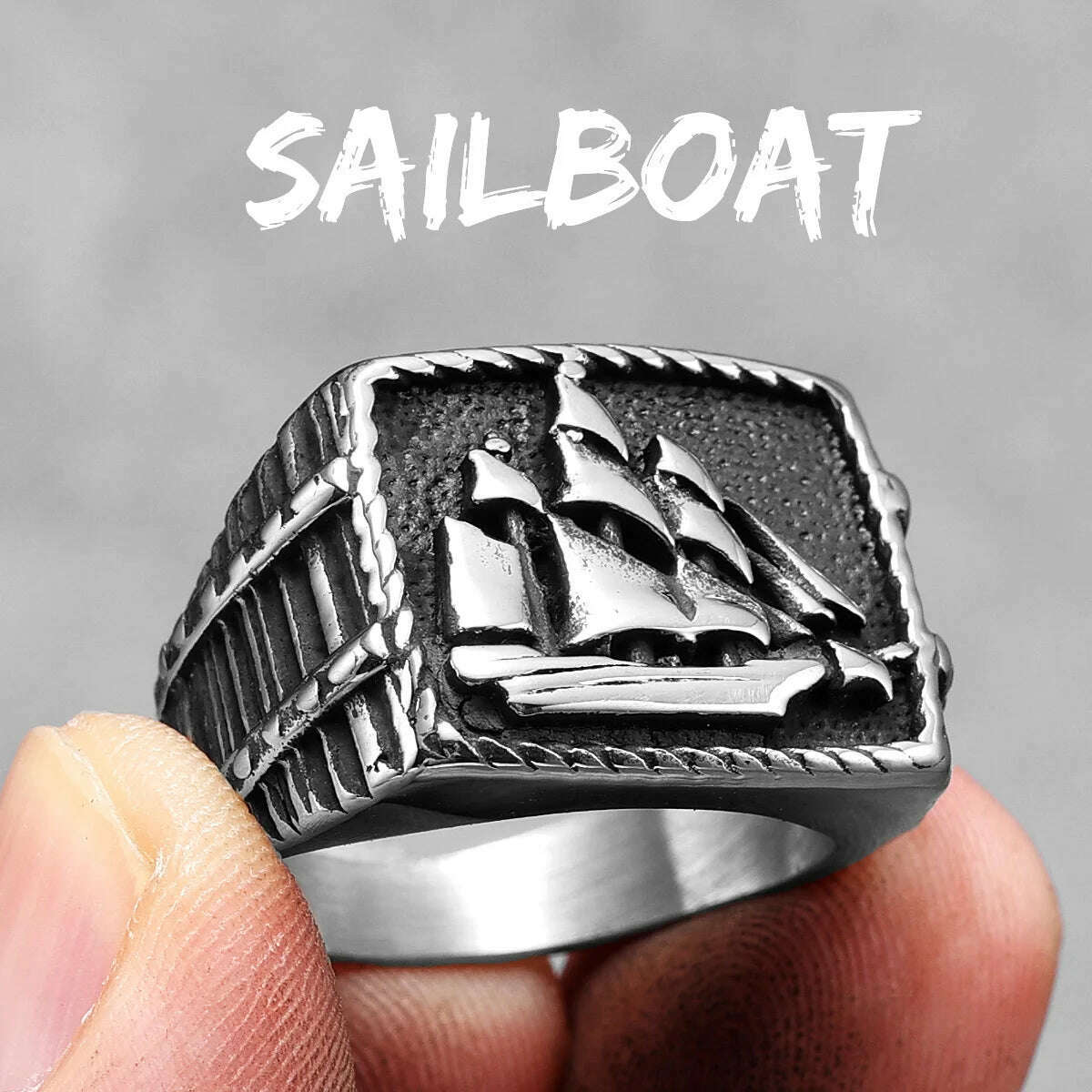 KIMLUD, Anchor Lighthouse Ocean Sailor Ship Men Rings Stainless Steel Women Jewelry Vintage Punk Rock Fashion Accessories Gift Wholesale, R527-Silver / 13, KIMLUD Womens Clothes