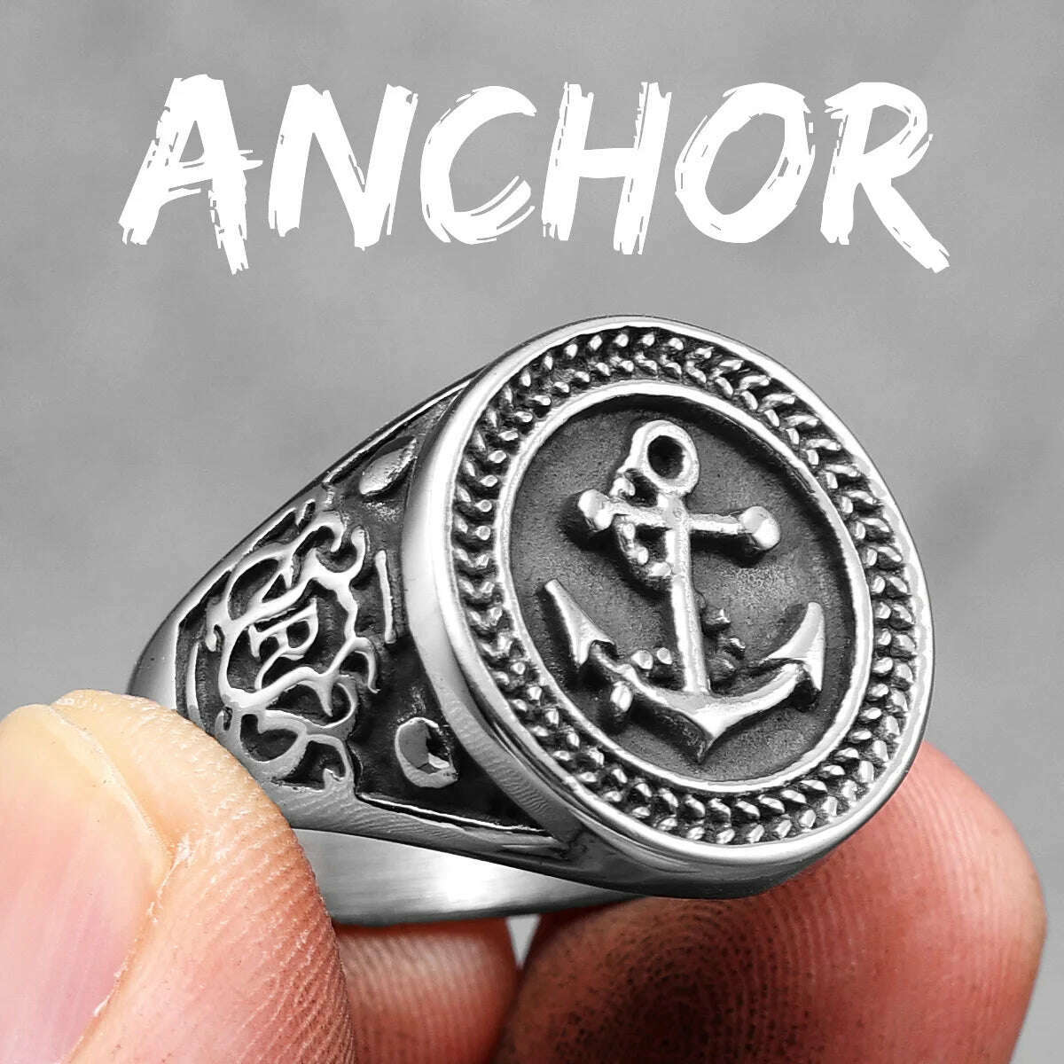 KIMLUD, Anchor Lighthouse Ocean Sailor Ship Men Rings Stainless Steel Women Jewelry Vintage Punk Rock Fashion Accessories Gift Wholesale, R867-Anchor / 13, KIMLUD Womens Clothes