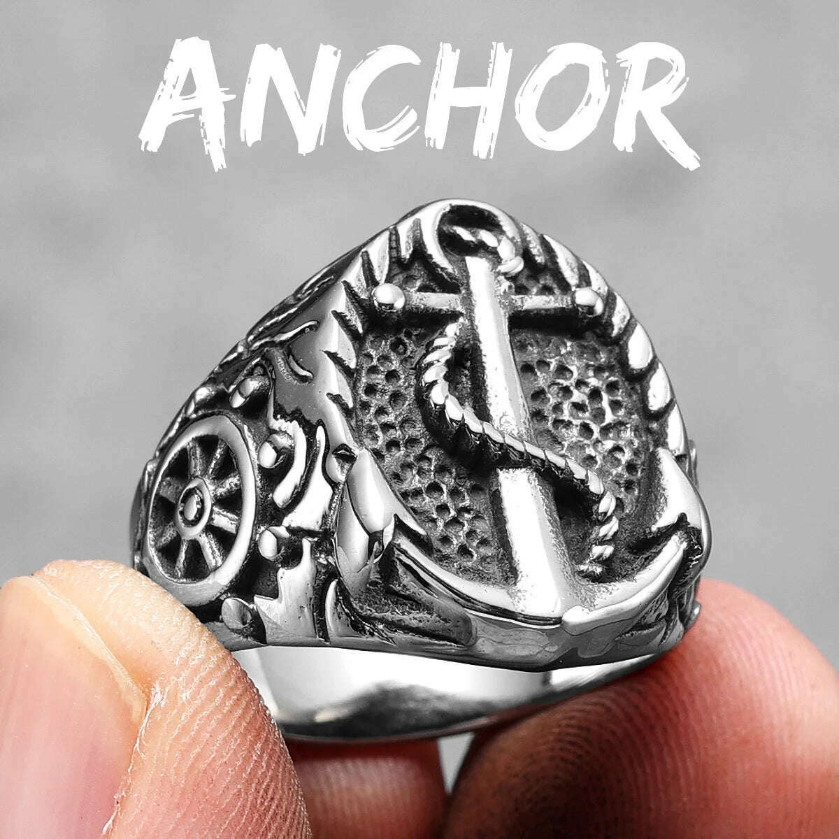 KIMLUD, Anchor Lighthouse Ocean Sailor Ship Men Rings Stainless Steel Women Jewelry Vintage Punk Rock Fashion Accessories Gift Wholesale, R891-Anchor / 13, KIMLUD Womens Clothes