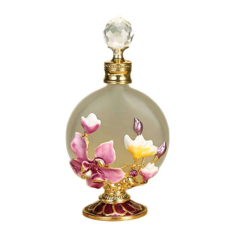 Ancient Arab Empty Perfume Bottle Vintage Refillable Antique Crystal Metal luxury Essential Oil Bottles Women Party Gift - KIMLUD