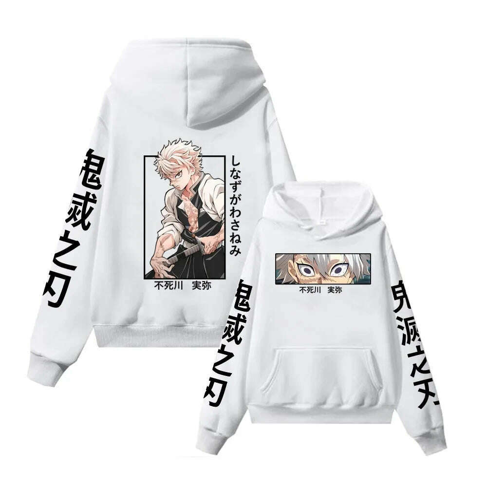 KIMLUD, Anime Hoodie Sanemi Shinazugawa Long Sleeve Hip Hop Pullover Demon Slayer Cosplay Costume, WHITE / S, KIMLUD APPAREL - Womens Clothes