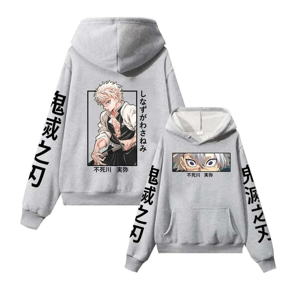 KIMLUD, Anime Hoodie Sanemi Shinazugawa Long Sleeve Hip Hop Pullover Demon Slayer Cosplay Costume, GRAY / L, KIMLUD APPAREL - Womens Clothes