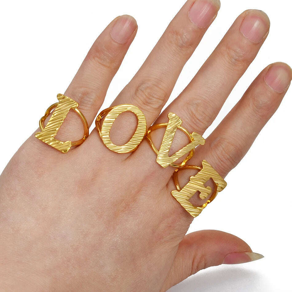 Anniyo A-Z Letters Ring Women Girl Gold Color African Initial Rings Resizable English Jewelry Alphabet Finger Ring Arab #241206 - KIMLUD