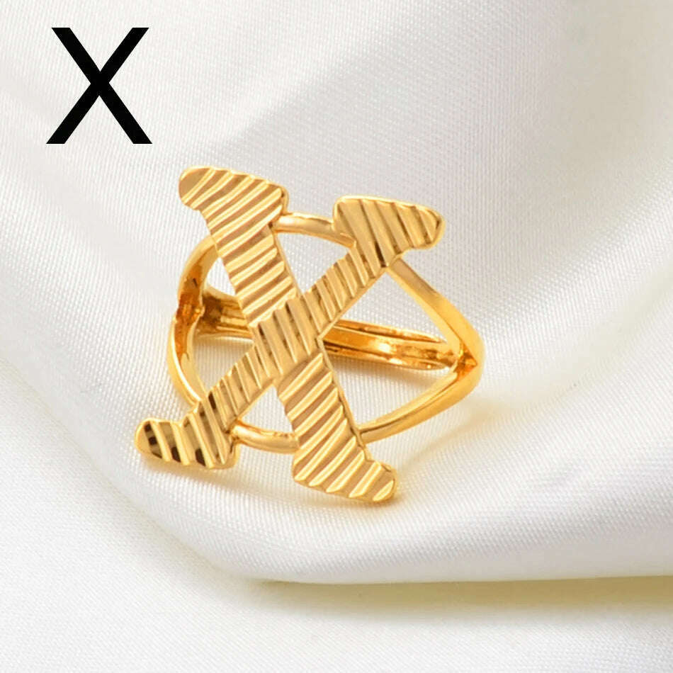 Anniyo A-Z Letters Ring Women Girl Gold Color African Initial Rings Resizable English Jewelry Alphabet Finger Ring Arab #241206 - KIMLUD