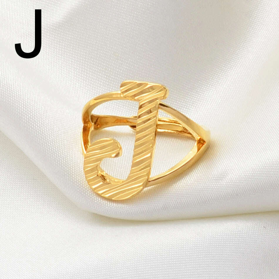 KIMLUD, Anniyo A-Z Letters Ring Women Girl Gold Color African Initial Rings Resizable English Jewelry Alphabet Finger Ring Arab #241206, KIMLUD Womens Clothes