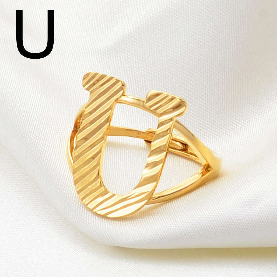 Anniyo A-Z Letters Ring Women Girl Gold Color African Initial Rings Resizable English Jewelry Alphabet Finger Ring Arab #241206 - KIMLUD