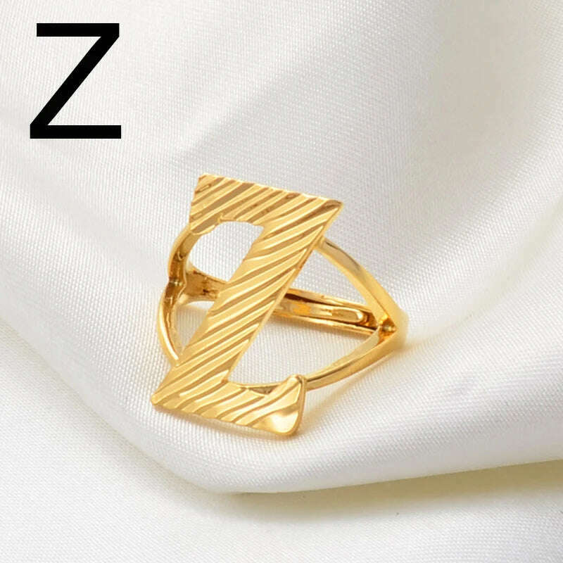 KIMLUD, Anniyo A-Z Letters Ring Women Girl Gold Color African Initial Rings Resizable English Jewelry Alphabet Finger Ring Arab #241206, Z Gold / resizable, KIMLUD Womens Clothes