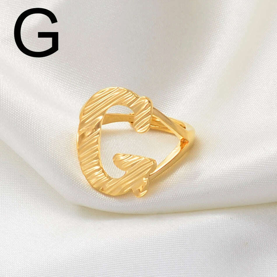 KIMLUD, Anniyo A-Z Letters Ring Women Girl Gold Color African Initial Rings Resizable English Jewelry Alphabet Finger Ring Arab #241206, G Gold / resizable, KIMLUD Womens Clothes