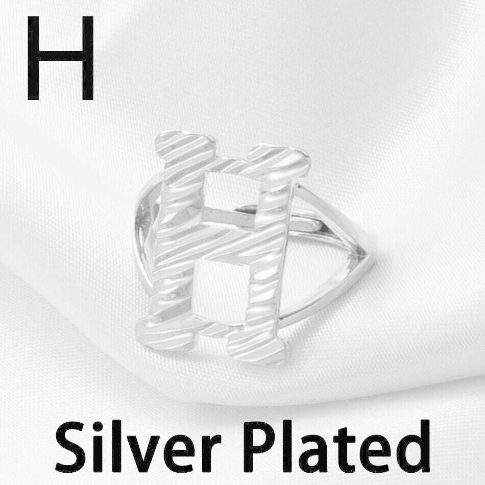 KIMLUD, Anniyo A-Z Letters Ring Women Girl Gold Color African Initial Rings Resizable English Jewelry Alphabet Finger Ring Arab #241206, H Silver / resizable, KIMLUD Womens Clothes