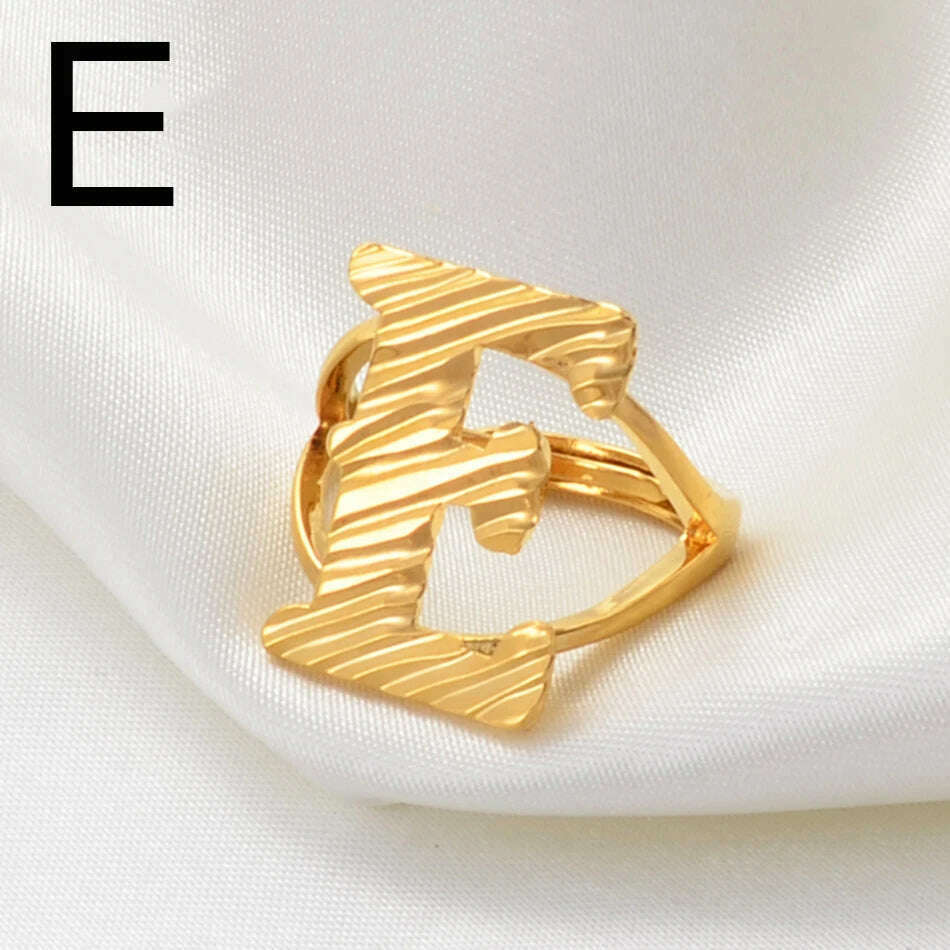 Anniyo A-Z Letters Ring Women Girl Gold Color African Initial Rings Resizable English Jewelry Alphabet Finger Ring Arab #241206 - KIMLUD