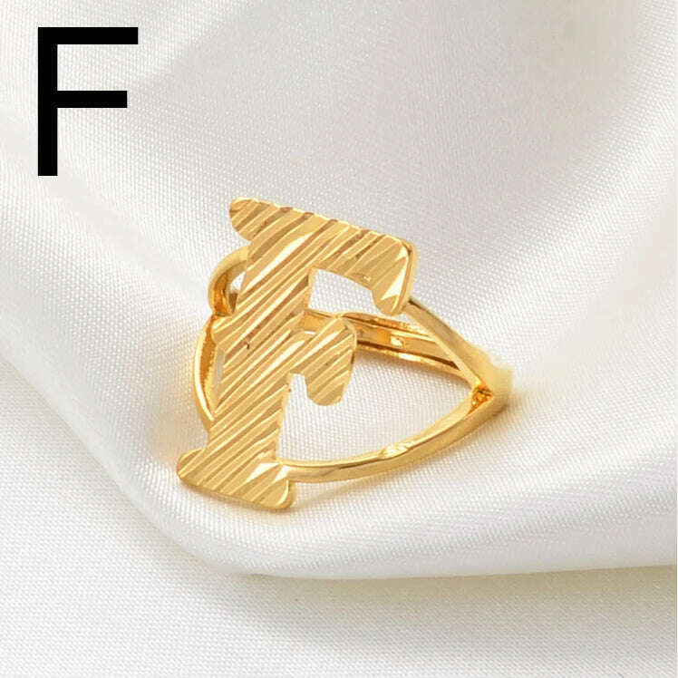 KIMLUD, Anniyo A-Z Letters Ring Women Girl Gold Color African Initial Rings Resizable English Jewelry Alphabet Finger Ring Arab #241206, F Gold / resizable, KIMLUD Womens Clothes