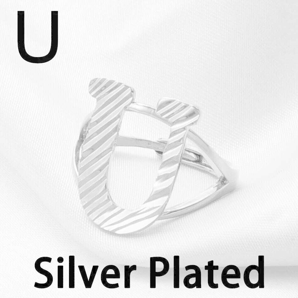 KIMLUD, Anniyo A-Z Letters Ring Women Girl Gold Color African Initial Rings Resizable English Jewelry Alphabet Finger Ring Arab #241206, U Silver / resizable, KIMLUD Womens Clothes