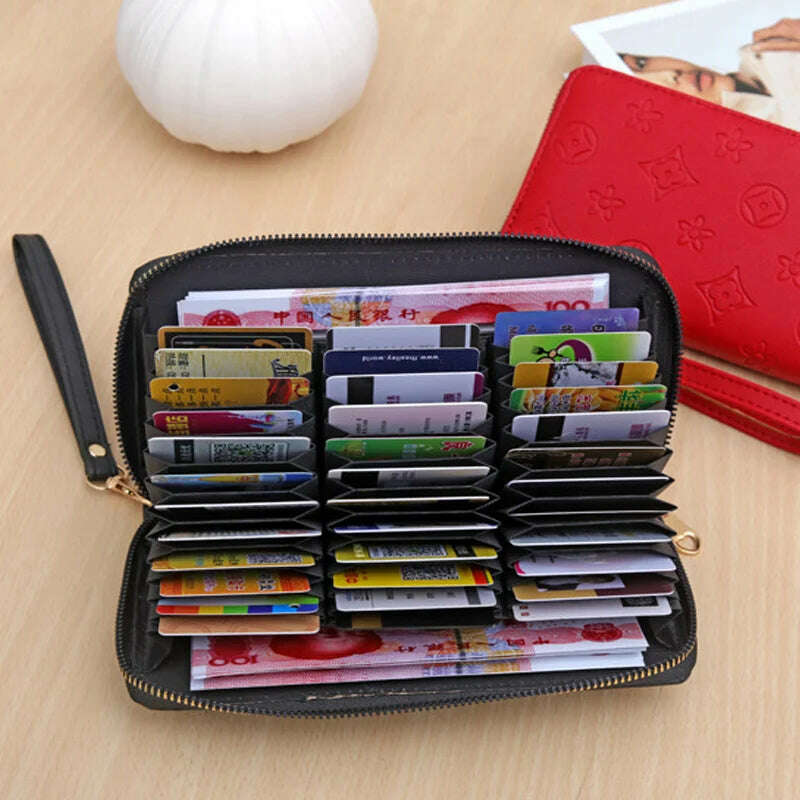 KIMLUD, Anti destructive magnetic card bag with 36 card slots, large capacity leather organ card bag, wallet, hand-held bag, credit card, KIMLUD Womens Clothes