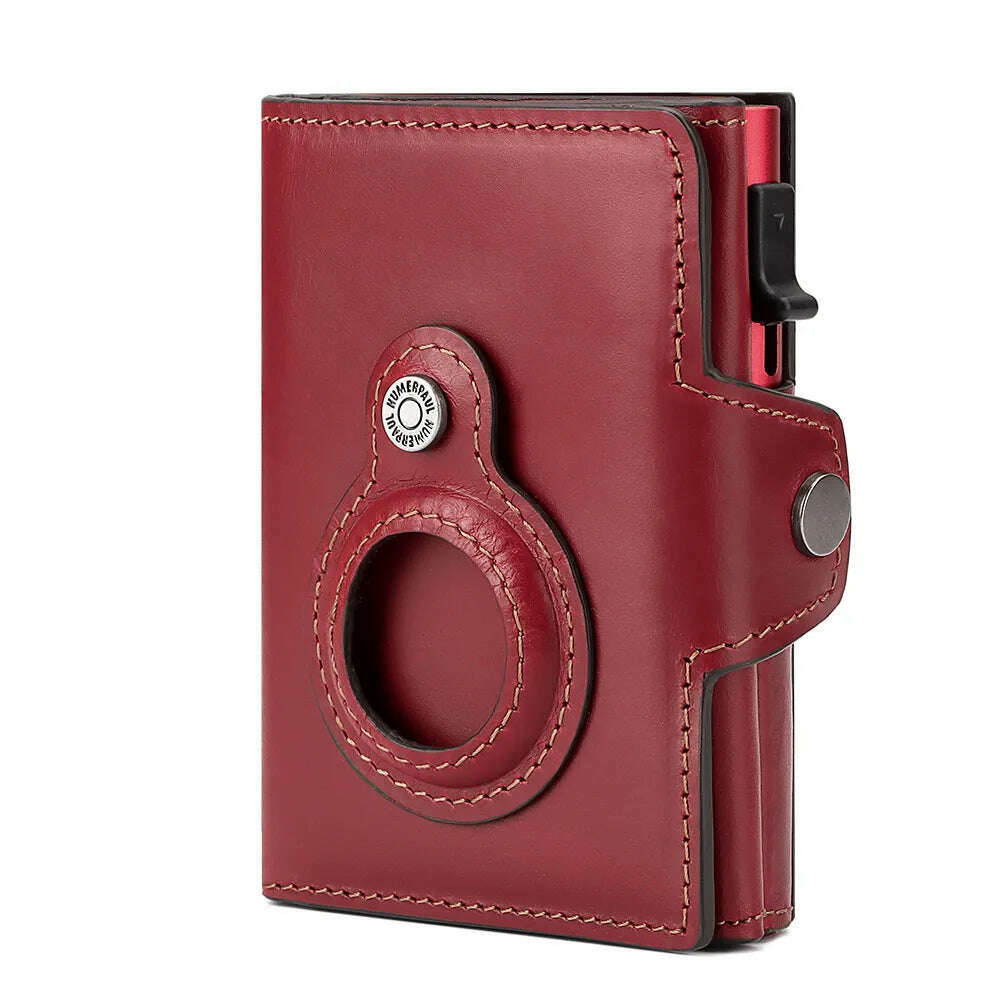 Anti-scan Magnet Credit Card Holder Wallet Genuine Leather Automatic Pop Out Aluminum Smart Wallets Luxury AirTag Purse Set - KIMLUD