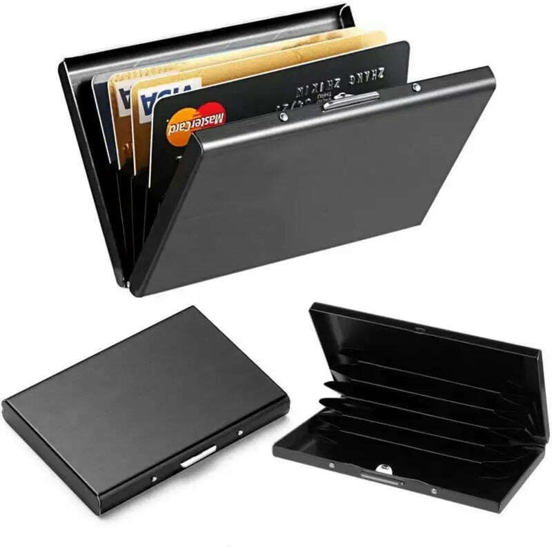 Anti-Scan RFID 6 Cards Large capacity Aluminum Metal Credit Card Holder Slim Blocking Wallet Case Business Card Protection Hold - KIMLUD