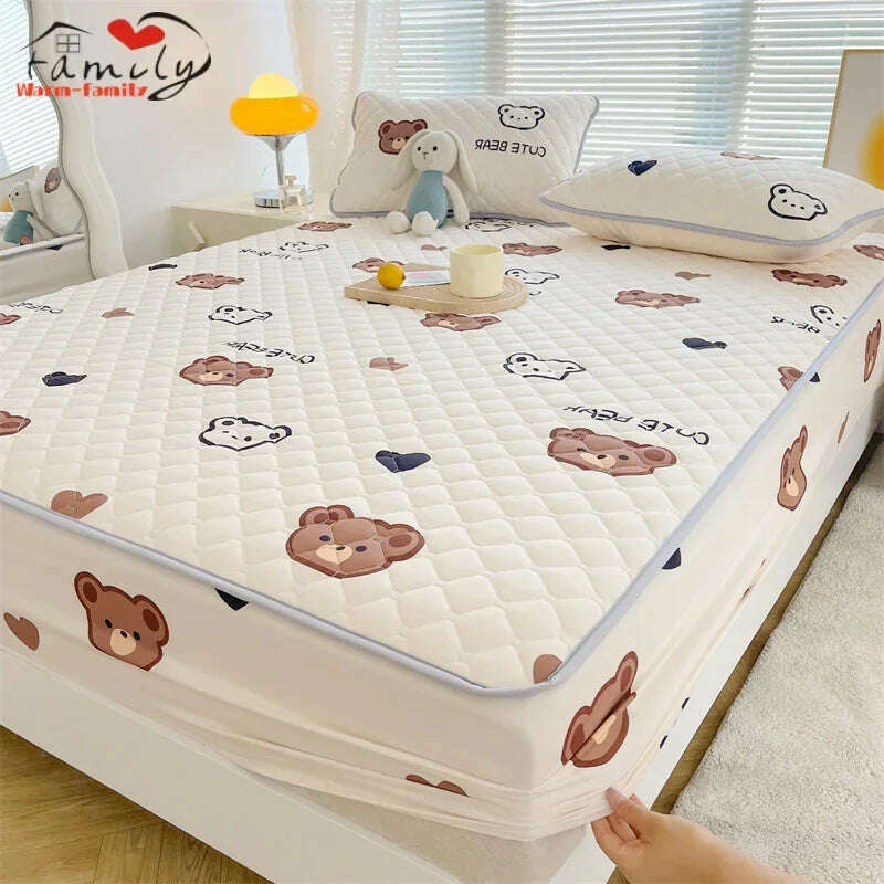 KIMLUD, Antibacterial Fabric Mattress Protector Cover Elastic Single Fitted Bed Sheet Flower Printed Bed Cover Queen King Size Decor 1pc, KIMLUD Womens Clothes