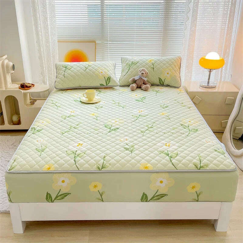 KIMLUD, Antibacterial Fabric Mattress Protector Cover Elastic Single Fitted Bed Sheet Flower Printed Bed Cover Queen King Size Decor 1pc, Color 5 / 150x200x30cm 1pc, KIMLUD Womens Clothes