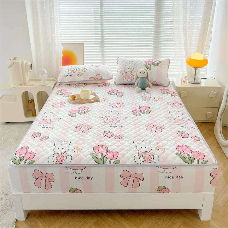 KIMLUD, Antibacterial Fabric Mattress Protector Cover Elastic Single Fitted Bed Sheet Flower Printed Bed Cover Queen King Size Decor 1pc, Color 6 / 150x200x30cm 1pc, KIMLUD Womens Clothes