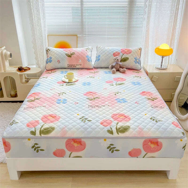 KIMLUD, Antibacterial Fabric Mattress Protector Cover Elastic Single Fitted Bed Sheet Flower Printed Bed Cover Queen King Size Decor 1pc, Color 9 / 150x200x30cm 1pc, KIMLUD Womens Clothes