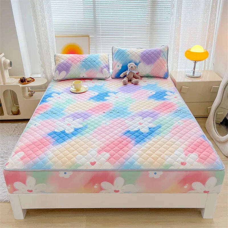 KIMLUD, Antibacterial Fabric Mattress Protector Cover Elastic Single Fitted Bed Sheet Flower Printed Bed Cover Queen King Size Decor 1pc, Color 13 / 150x200x30cm 1pc, KIMLUD Womens Clothes