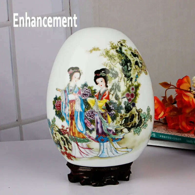 Antique Jingdezhen Ceramic Vase Lucky Egg Chinese Ancient Beauty Prosperous Egg Contemporary Home Decoration Furnishing Article - KIMLUD