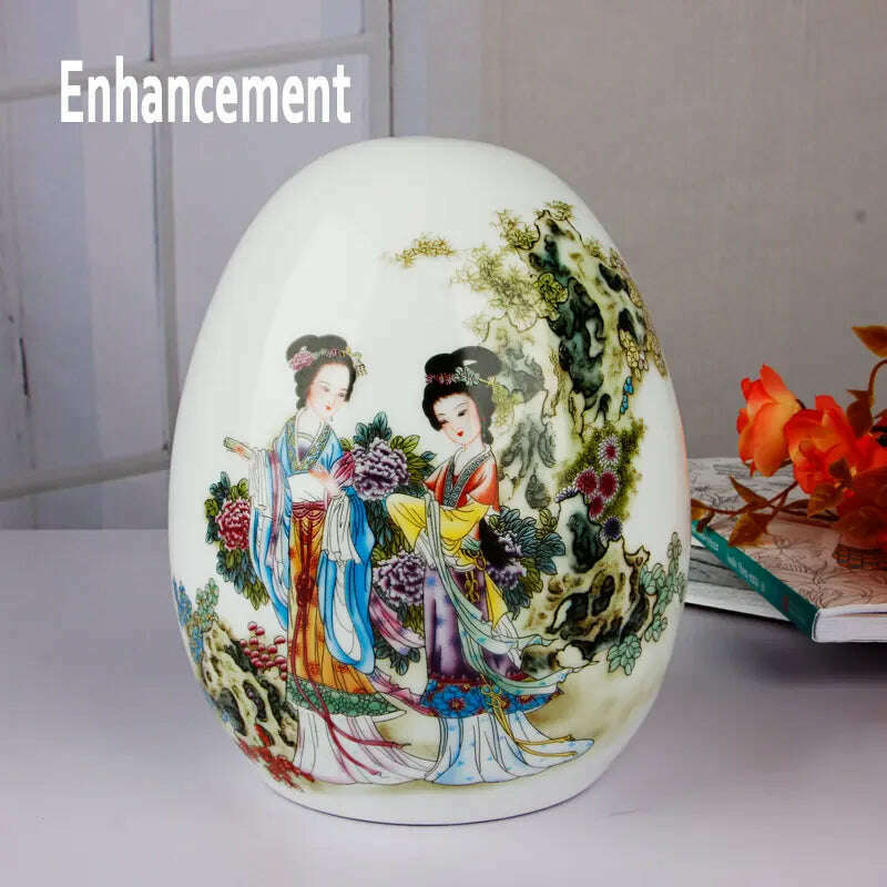 KIMLUD, Antique Jingdezhen Ceramic Vase Lucky Egg Chinese Ancient Beauty Prosperous Egg Contemporary Home Decoration Furnishing Article, KIMLUD Womens Clothes