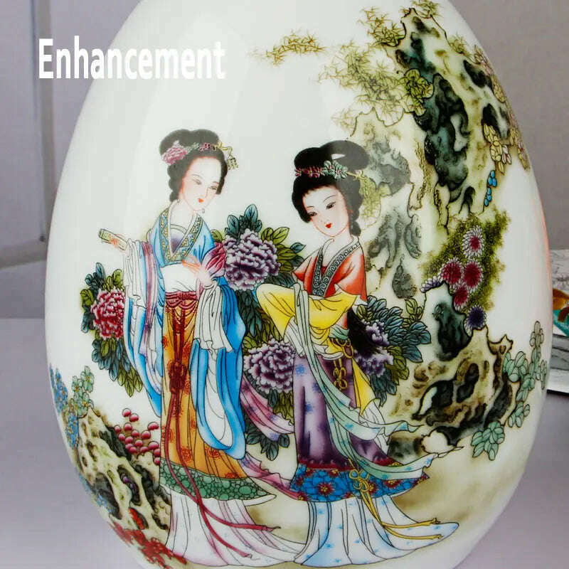 Antique Jingdezhen Ceramic Vase Lucky Egg Chinese Ancient Beauty Prosperous Egg Contemporary Home Decoration Furnishing Article - KIMLUD