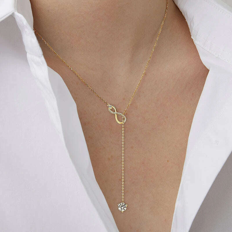 KIMLUD, Anziw 925 Silver Infinity Necklace for Women 6.5mm D Color Moisasnite Pendant Y Shape Necklaces Anniversary Wedding Jewelry Gift, KIMLUD Womens Clothes