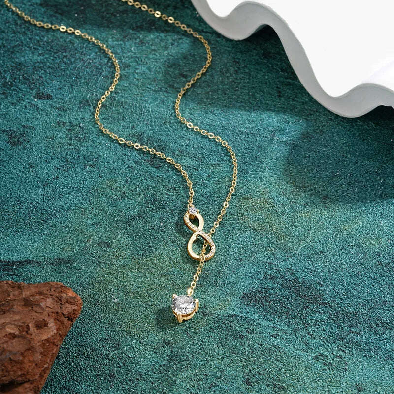KIMLUD, Anziw 925 Silver Infinity Necklace for Women 6.5mm D Color Moisasnite Pendant Y Shape Necklaces Anniversary Wedding Jewelry Gift, KIMLUD Womens Clothes