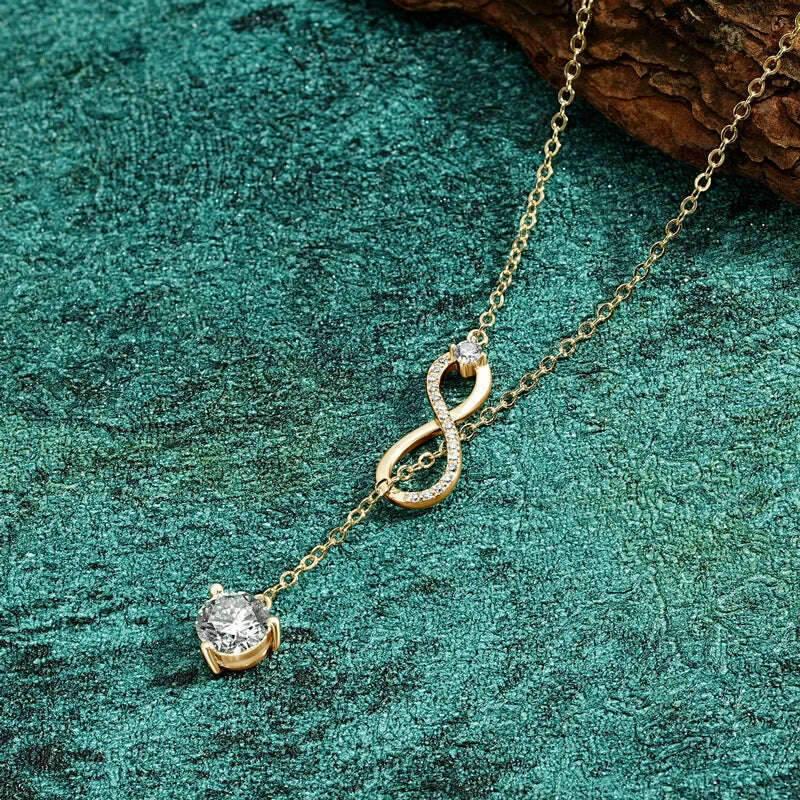 KIMLUD, Anziw 925 Silver Infinity Necklace for Women 6.5mm D Color Moisasnite Pendant Y Shape Necklaces Anniversary Wedding Jewelry Gift, KIMLUD Womens Clothes