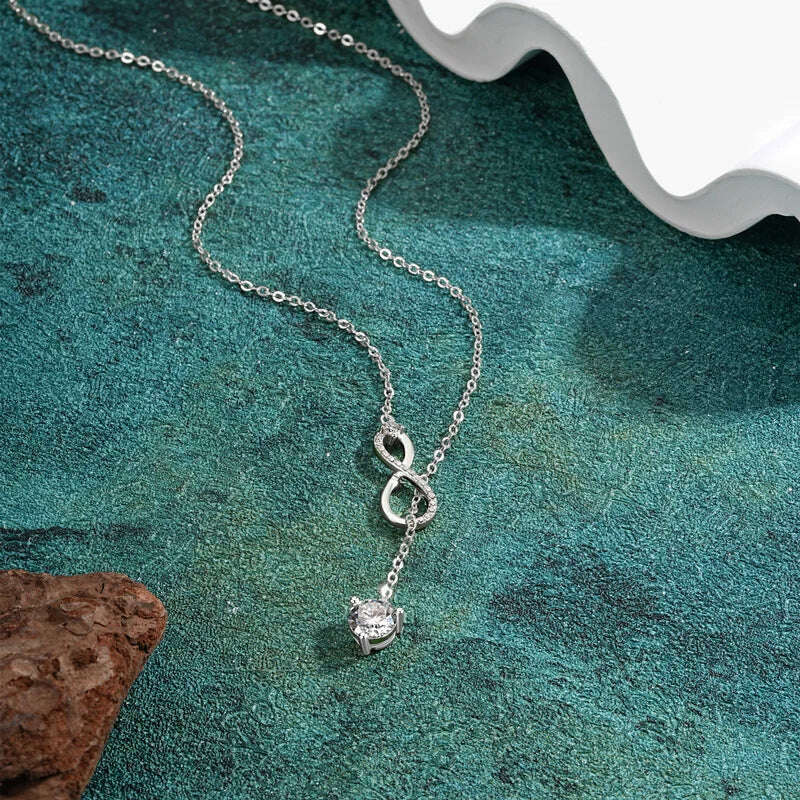 KIMLUD, Anziw 925 Silver Infinity Necklace for Women 6.5mm D Color Moisasnite Pendant Y Shape Necklaces Anniversary Wedding Jewelry Gift, KIMLUD Womens Clothes
