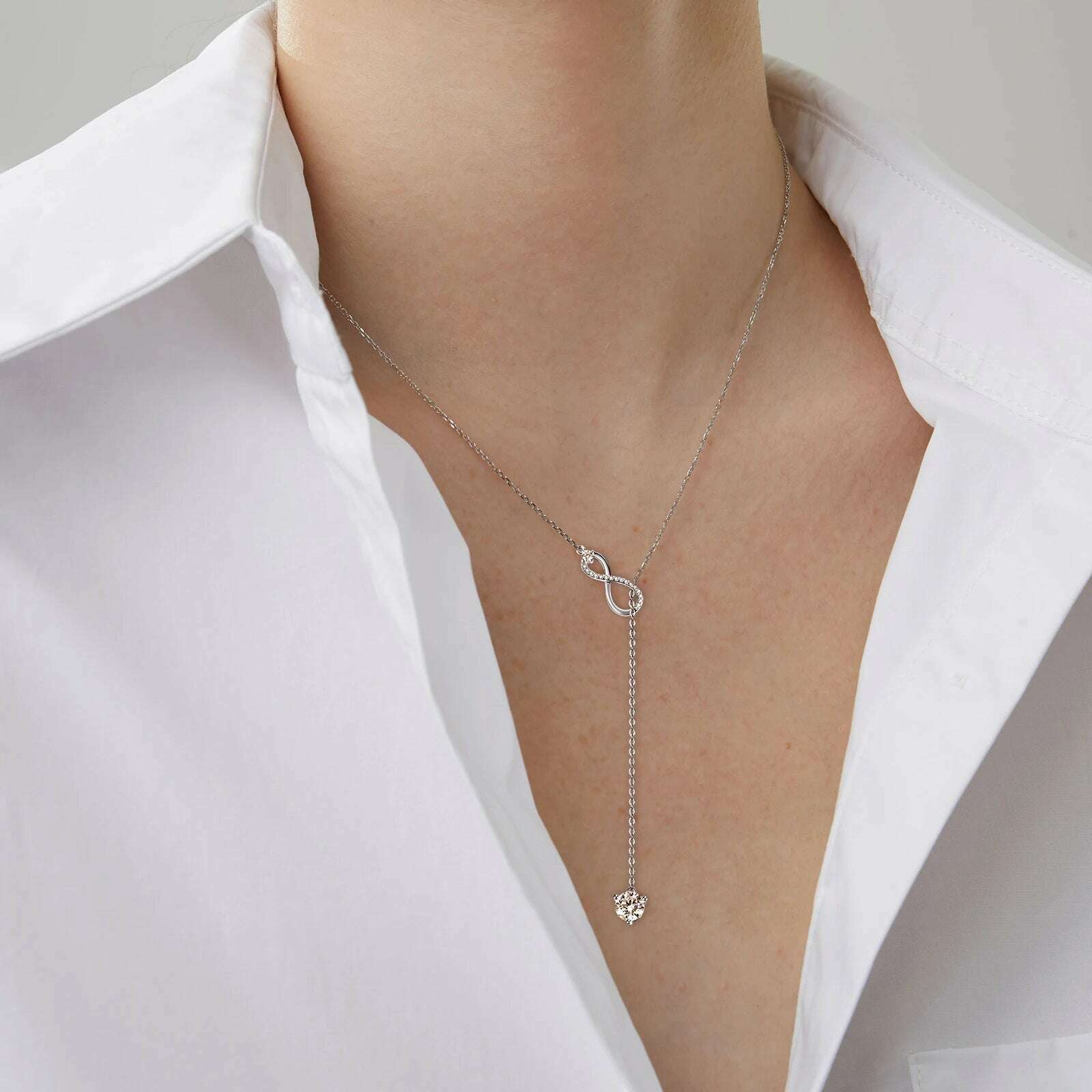 KIMLUD, Anziw 925 Silver Infinity Necklace for Women 6.5mm D Color Moisasnite Pendant Y Shape Necklaces Anniversary Wedding Jewelry Gift, KIMLUD Womens Clothes