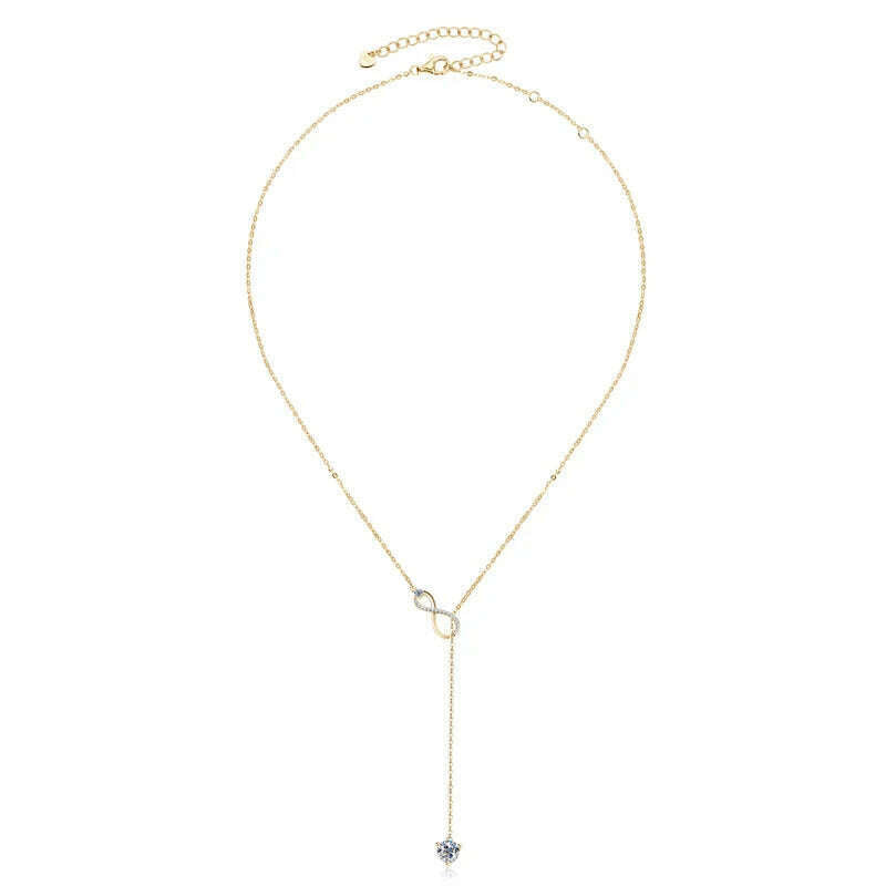 KIMLUD, Anziw 925 Silver Infinity Necklace for Women 6.5mm D Color Moisasnite Pendant Y Shape Necklaces Anniversary Wedding Jewelry Gift, Yellow Gold Color, KIMLUD APPAREL - Womens Clothes