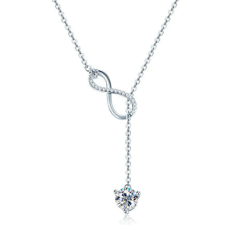 KIMLUD, Anziw 925 Silver Infinity Necklace for Women 6.5mm D Color Moisasnite Pendant Y Shape Necklaces Anniversary Wedding Jewelry Gift, White Gold Color, KIMLUD APPAREL - Womens Clothes