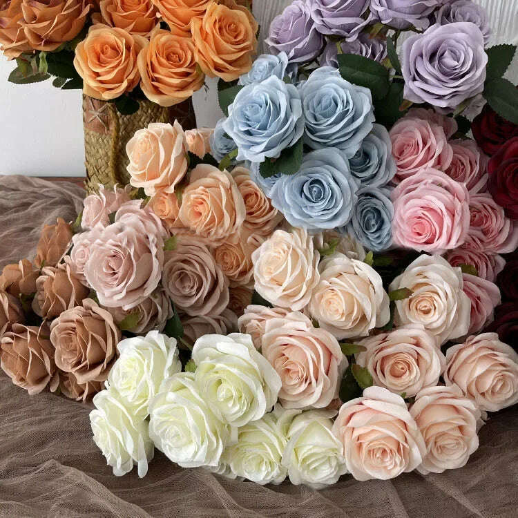 KIMLUD, Artificial Silk Rose Bouquet Romantic Wedding Bridal Bouquet Home Garden Desktop Flower Arrangement Photography  Fake Flowers, KIMLUD Womens Clothes