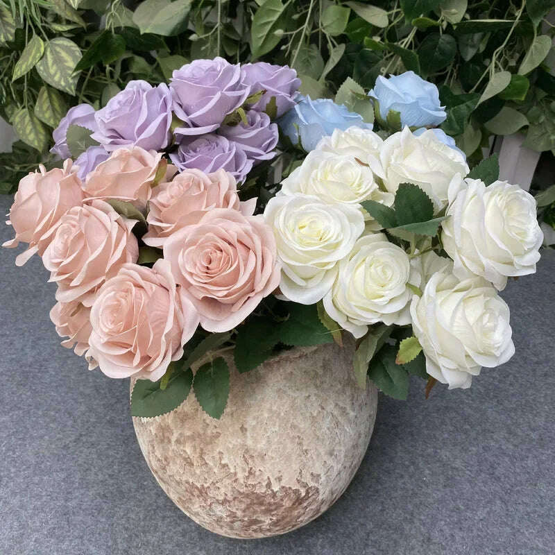 Artificial Silk Rose Bouquet Romantic Wedding Bridal Bouquet Home Garden Desktop Flower Arrangement Photography Fake Flowers - KIMLUD