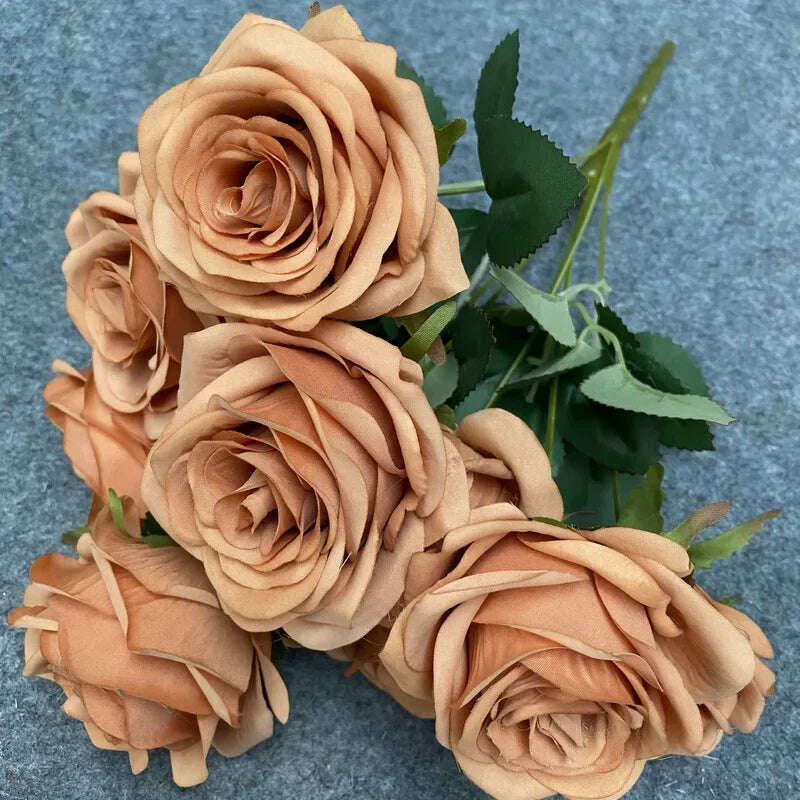 KIMLUD, Artificial Silk Rose Bouquet Romantic Wedding Bridal Bouquet Home Garden Desktop Flower Arrangement Photography  Fake Flowers, Caramel, KIMLUD Womens Clothes