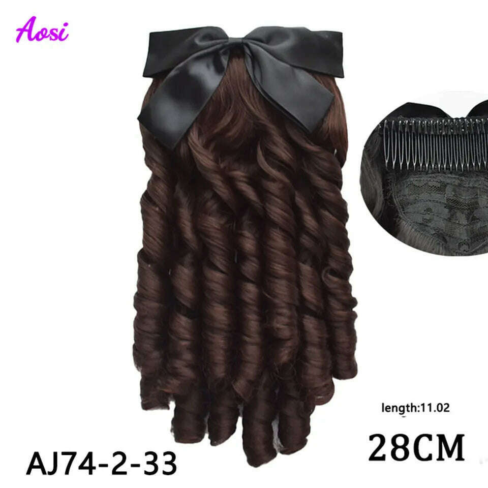 KIMLUD, AS  Synthetic Retro Ponytail with Comb Europen Princess Curly Puff Ponytail Clip in Hair Tail Natural False Hair Extension, AJ74-2-33, KIMLUD APPAREL - Womens Clothes