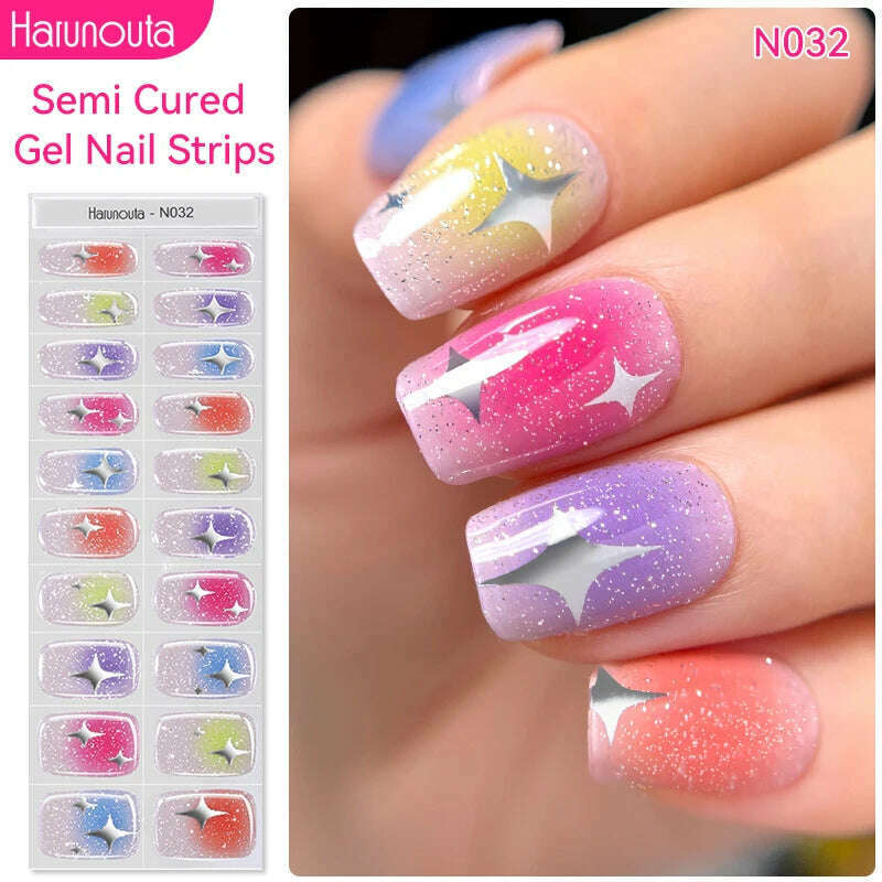 KIMLUD, Auroras Semi-Cured Gel Nail Wraps Stickers Strips Sparking Aurora UV Full Cover LED Gel Semi Cured Nail Sliders For Nails, KIMLUD Womens Clothes