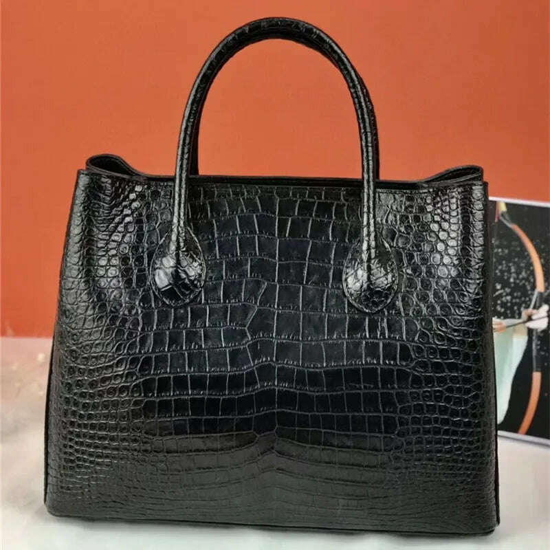 KIMLUD, Authentic Crocodile Belly Skin Women's Black Handbag Genuine Exotic Alligator Leather Female Totes Purse Lady Large Shoulder Bag, KIMLUD Womens Clothes