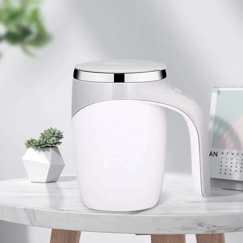 KIMLUD, Automatic Stirring Cup Mug Rechargeable Portable Coffee Electric Stirring Stainless Steel Rotating Magnetic Home Drinking Tools, 301-400ml / Pearl White, KIMLUD APPAREL - Womens Clothes