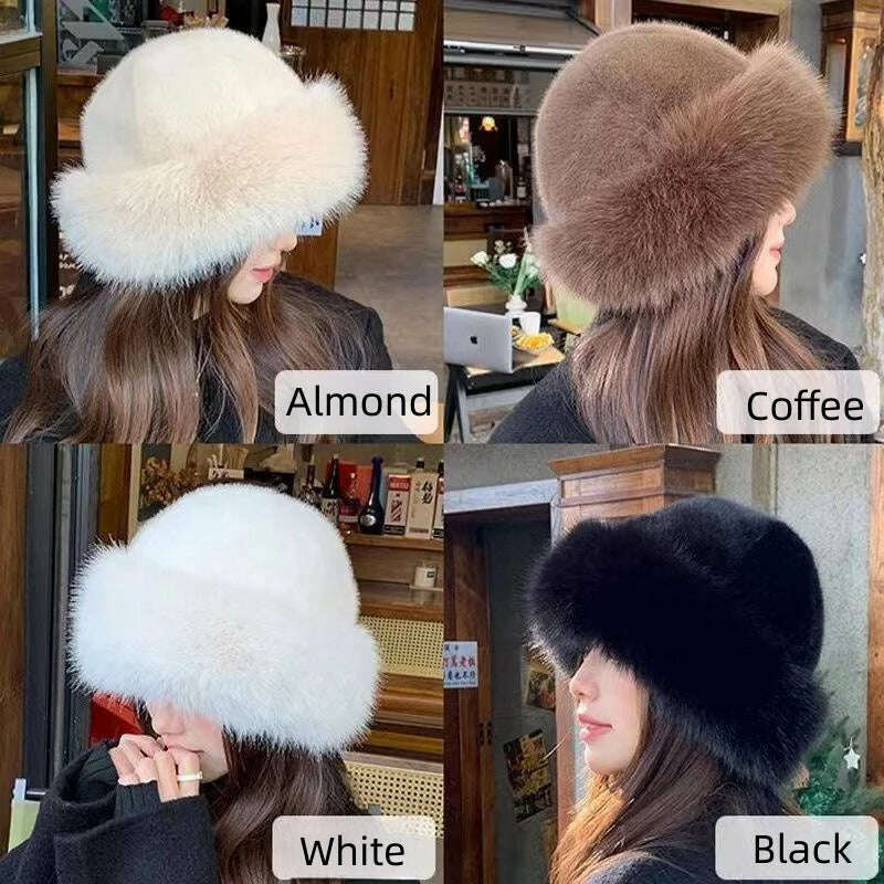 KIMLUD, Autumn And Winter 2024 New Women's Fashion Fur Cap Fur Hat Fur Hats Mongolian Hat Brimless Plush Fluffy Skiing Riding Warm Caps, KIMLUD Womens Clothes