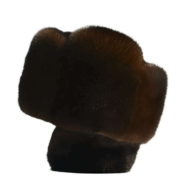 KIMLUD, Autumn and winter mink fur casual the elderly mink hat fur hat lei feng hat for man, coffee with ear flap / 57cm, KIMLUD APPAREL - Womens Clothes