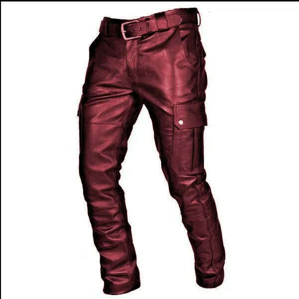 KIMLUD, Autumn Black Leather Pants for Men Pu Casual Slim Fit Skinny Pants Motorcycle Leather Pants Punk Male Riding Straight Trousers, KIMLUD Womens Clothes