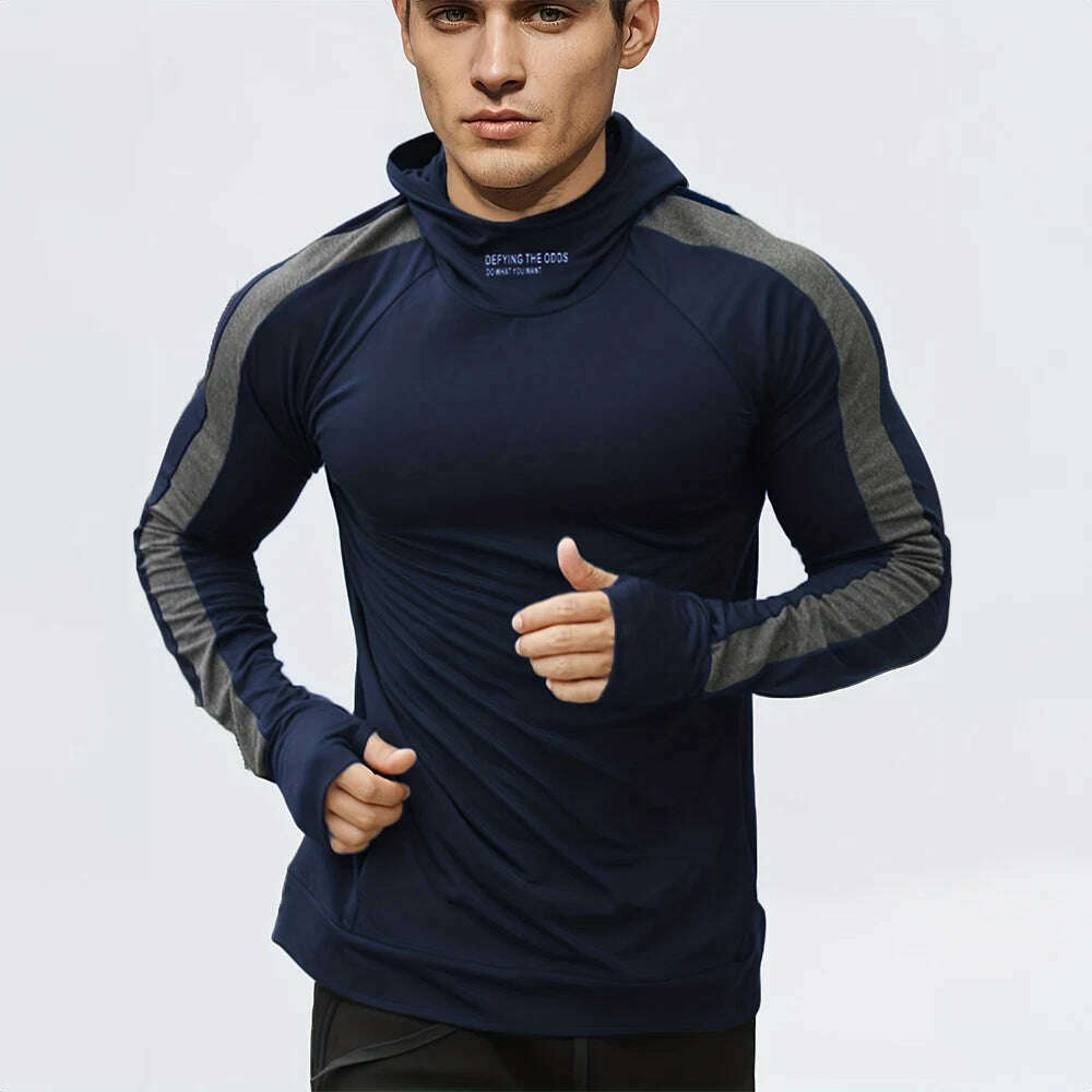 KIMLUD, Autumn New Running Sports Fitness Clothing Tight Sports Jogging Compression Men's Hoodie Outdoor Leisure Pullover Men's Clothing, navy blue / M, KIMLUD APPAREL - Womens Clothes