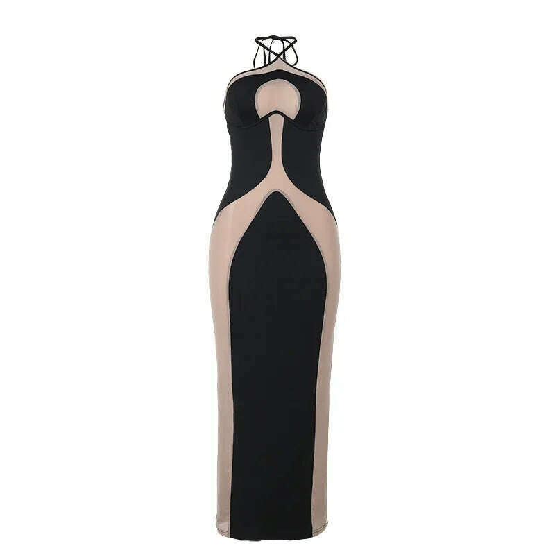 Autumn new style neck hanging sling slim fit hollow out sexy dress - KIMLUD