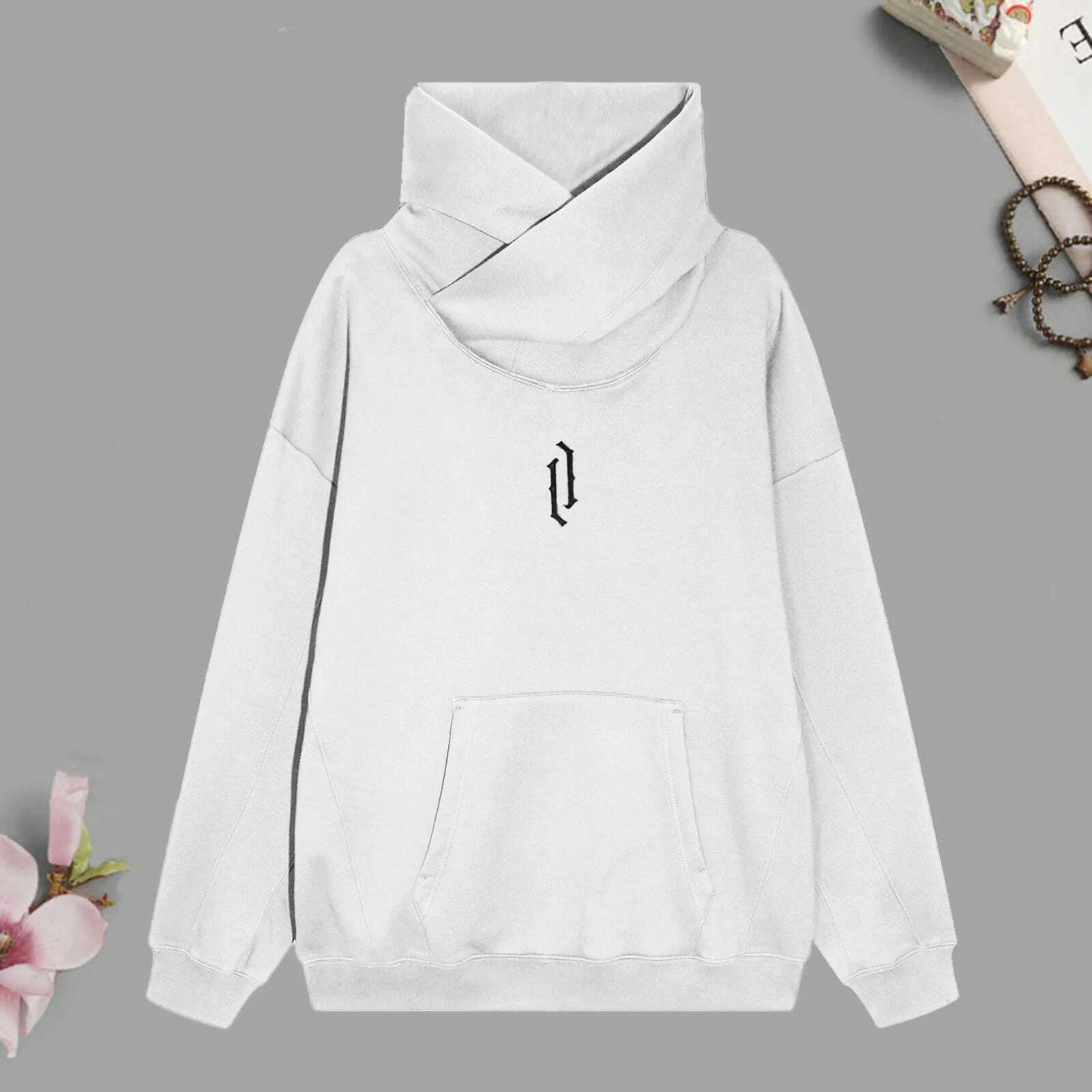 KIMLUD, Autumn Winter High Collar Hoodie Pullover Loose Men Coat Tops Harajuku Hiphop Gothic Outwear Streetwear Fleece Hooded Sweatshirt, KIMLUD Womens Clothes