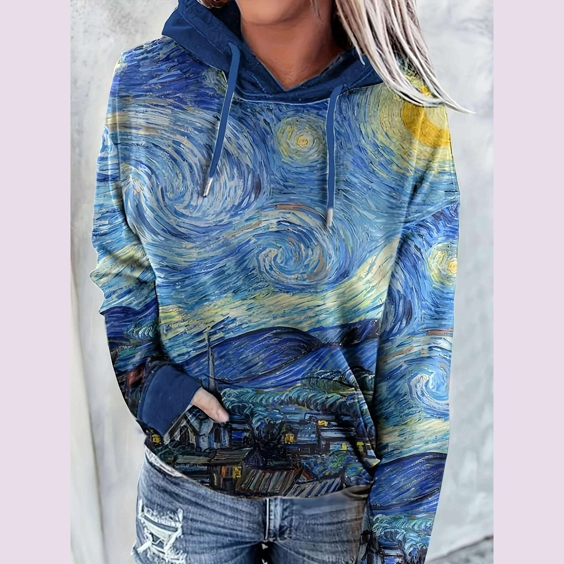 KIMLUD, Autumn Winter Van Gogh The Starry Night Sweater Women Men Hoodie Sweatshirts Pullover Fleece Clothes Gift Free Shipping Holiday, The Starry Night-01 / S, KIMLUD APPAREL - Womens Clothes