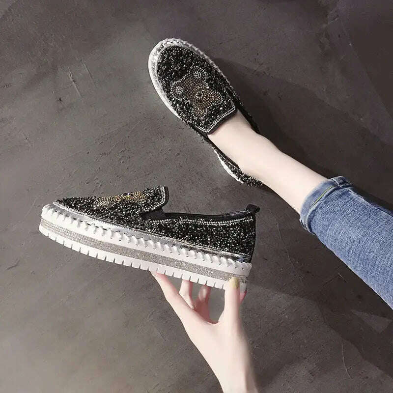 KIMLUD, Autumn Women Thick Bottom Sneaker Running Fashion Designer Woman Shoes Trend 2023 Casual Canvas Mirror Luxury Rhinestone Spring, KIMLUD Womens Clothes